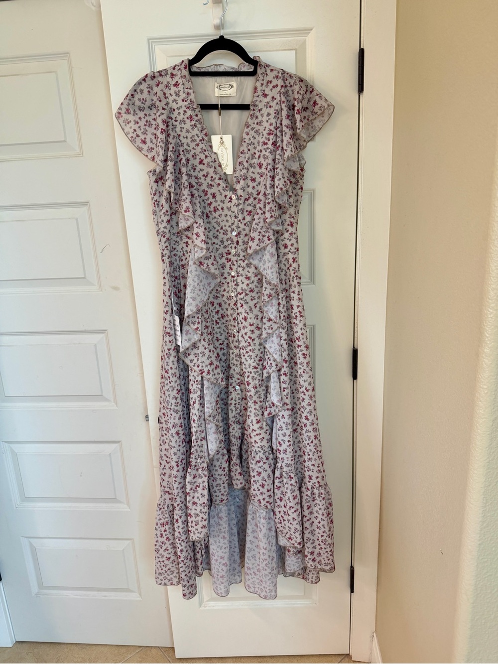 Joyfolie Cream Floral High-Low Ruffled Maxi Dress - Picture 3 of 8